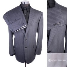 Hickey Freeman Lindsay 2-Pcs Gray Striped Wool Suit Blazer Sz 42R Pants 36X31.5