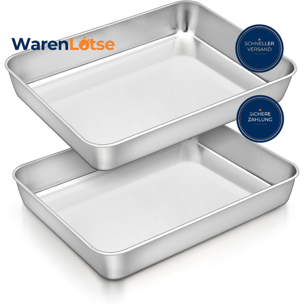 Backblech 2Er Set Edelstahl Auflaufform 26,5X20,5X4,7Cm FüR Ofen KüChe-image
