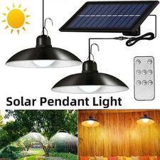 2-Head LED Solar Powered Pendant Hanging Light Lamp Garden Yard Shed Lighting UK