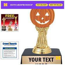 Personalized 6" Orange Pumpkin Halloween Trophy with Custom Engraving, Black Bas