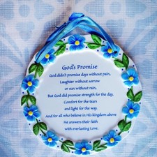 Vintage CMP 1980s "Gods Promise" Poem Blue Floral Blue Ribbon Hanging Plate