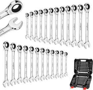 24PCS Ensemble de clé à cliquet SAE | Ensemble de clés combinées à cliquet