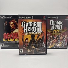 PS2 Guitar Hero Lot of 3 – Legends of Rock, Aerosmith, AC/DC Live – Discs/Manual