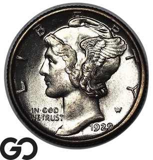 1929 D Mercury Dime Superb Gem BU FSB Tough This Nice Full Split Bands