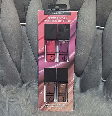 e.l.f. Glow Reviver Plumping Lip Oil Kit Gloss 4-Piece Pink Purple Brown Gold