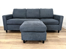 SOFA 3 Seater Blue Fabric Sectional Removable Cushions Footstool FREE DELIVERY