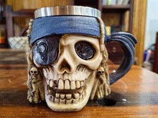 3D Pirate Skull Beer Mug - 304 Stainless Steel Resin with Engraved Rune