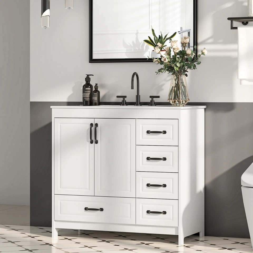 Mueble tocador de baño con fregadero de cerámica Combo Juego de armario de baño con cajón Foto 2 de 4