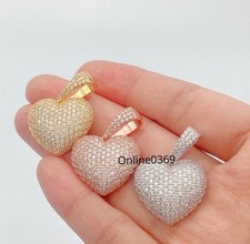 Puff Heart Charm Men's Pendant in Simulated Diamond & VVS Moissanite 925 Silver