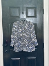 Chico s Travelers Collection Sequin Mesh Jacket Size Large Blue/Grey Zebra Print