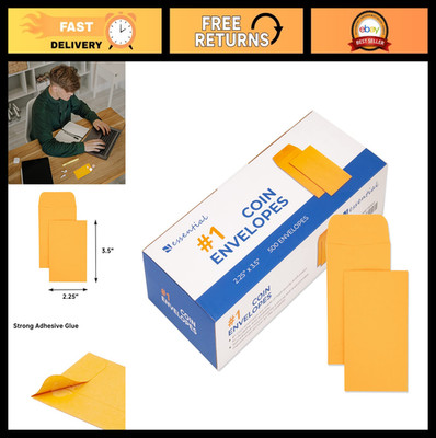 500 Coin Envelopes 2.25'' x 3.5'' Gummed Flap - Small Parts Storage for Home & Off