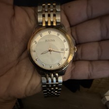 Bulova Quartz Dress Watch Two-Tone Stainless Bracelet Date Diamond Markers