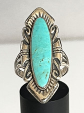 VTG Signed Navajo Sterling Silver Turquoise Sz 9 Fred Harvey Era Statement Ring