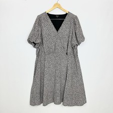 Madewell Floral Wrap Dress 18W Plus Black White V-Neck Puff Sleeve