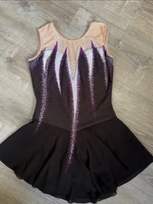 Figure Skating Dress Purple And Black And White With Rhinestone