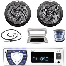 Pyle 1-DIN Bluetooth Marine MP3 Receiver W/White Cover, 2x 6'' 240W Max Speakers