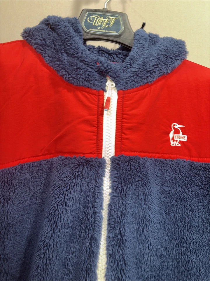 Винтажная мужская флисовая парка на молнии Chums Elmo красный/темно-синий цветной блок с капюшоном L - Изображение 3 из 4