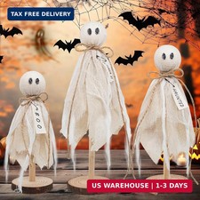 Wooden Ghost Halloween Decorations Indoor- Set of 3 Sizes Rustic Shelf Sitters w