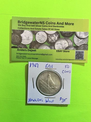 1967 Canadian Silver AG 50 cent half dollar, QEII HOWLING WOLF!! Nice Coin!!!