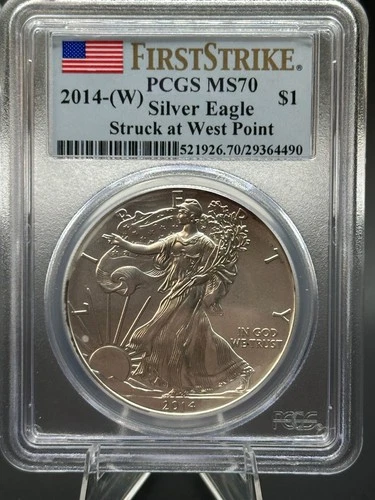 2014-(W) Silver Eagle PCGS MS70 First Strike West Point Label .999 Silver