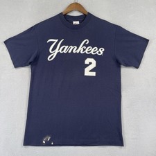 Vintage New York Yankees Shirt Mens L Blue Derek Jeter 2 Single Stitch USA Made