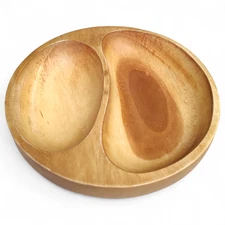 Well Equipped Kitchen Divided Wooden Bowl 10" Natural Wood Grain
