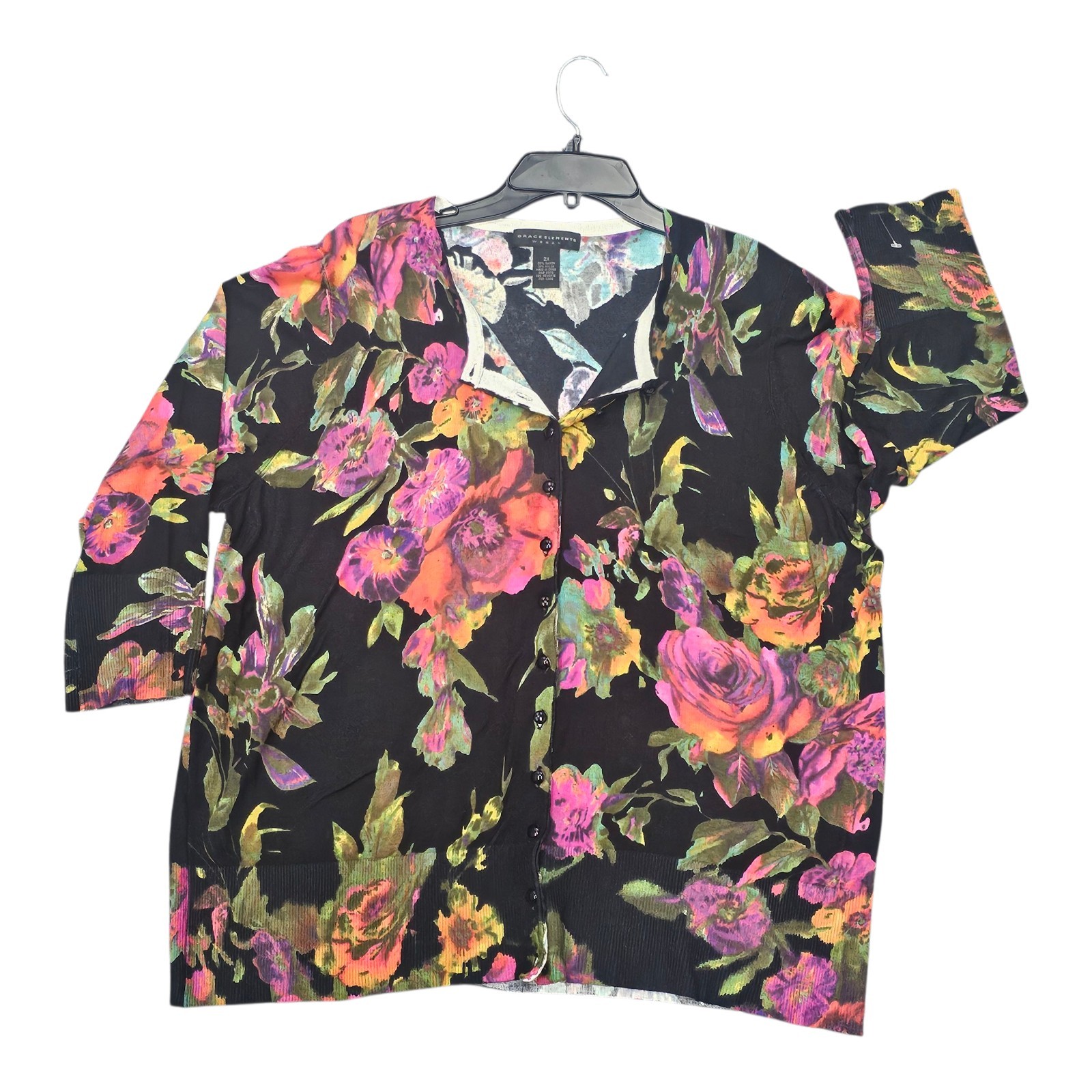 Grace Elements Cardigan Sweater Button Up Floral … - image 1