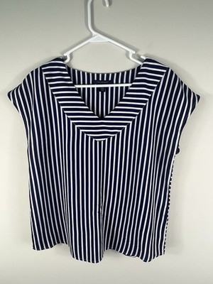 Tommy Hilfiger Womens Sleeveless Blouse Size Medium Striped Navy & White