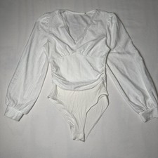 White Eyelet Lace Long Sleeve V-Neck Bodice Bodysuit