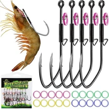 20PCS Live Shrimp Hooks - 1/0 Bait Hooks for Fishing Bass Saltwater & Freshwater