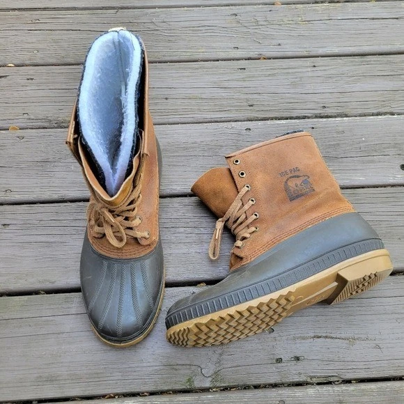 Vintage 90s Ice Pac Sorel Brown Roughout Suede Leather Duck Winter Snow Boots 11