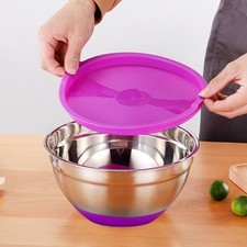 Stainless Steel Salad Bowl with Lid Silicone Bottom Home Kitchen Essential