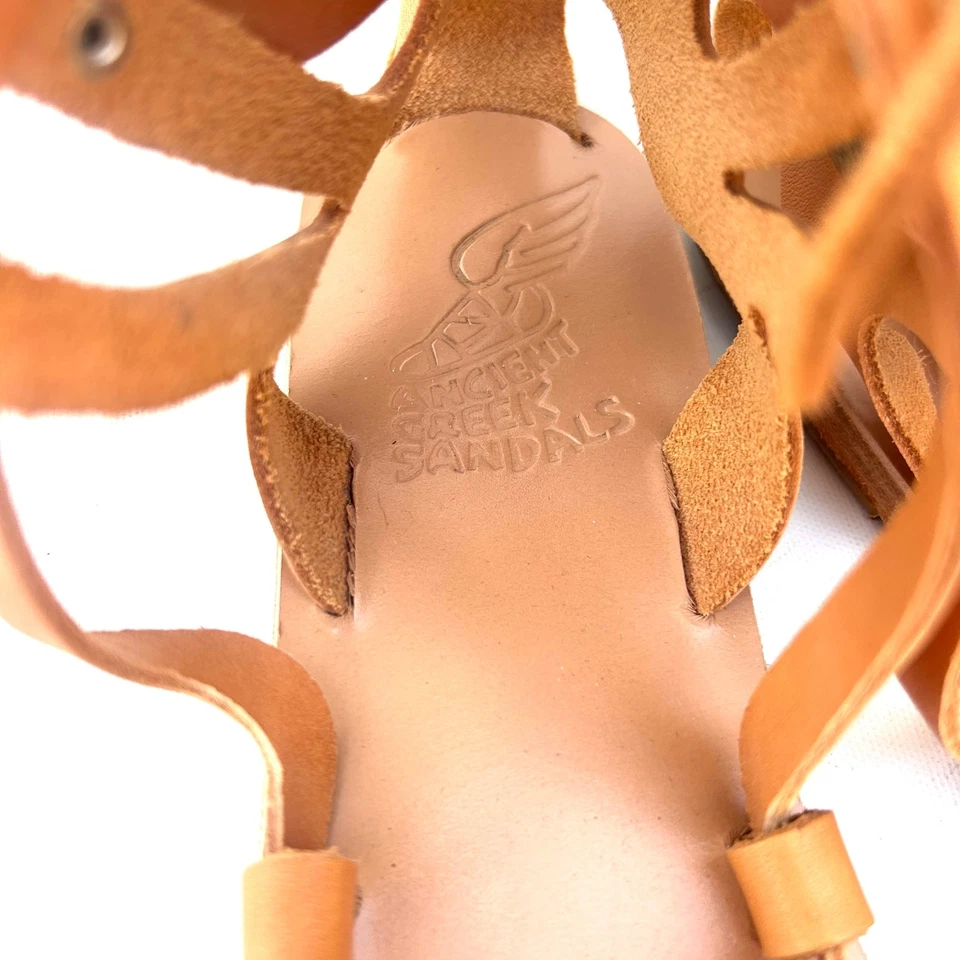 Ancient Greek Nephele Wing Leather Flats Sandals Gold Tan Platinum 41 Size 11 - Image 4 of 4