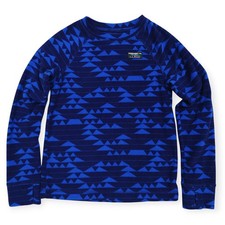 LL Bean Sweater Fleece Pullover Kids L 6-7 Blue Geometric Long Sleeve USA