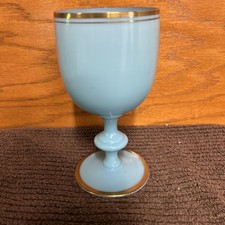 7" French opaline glass blue goblet PORTIEUX VALLERYSTHAL with gold trim