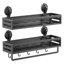 Shower Caddy Suction Cup, 15.7 inch 2 Pack suction shower shelf with Hooks NO...