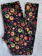 LuLaRoe Leggings OS Multicolor Neon Black Abstract Fan Flowers Floral Damask