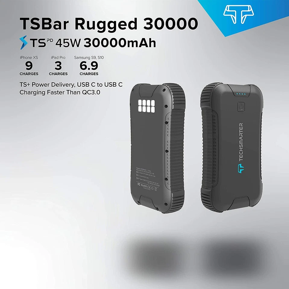 Techsmarter 30000mah Resistente e Impermeable 45W USB-C Cargador Portátil Banco de Alimentación Foto 4 de 4