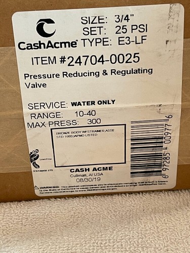 Cash Acme Pressure Reducing Regulating Valve 3/4" NPT E3-LF 10-40 PSI Set at 25 - Picture 9 of 9