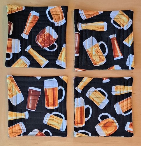 Taza Acolchada Hecha a Mano Alfombra Bebida Posavasos Tema Cerveza ~ Lote de 4 - Imagen 4 de 6