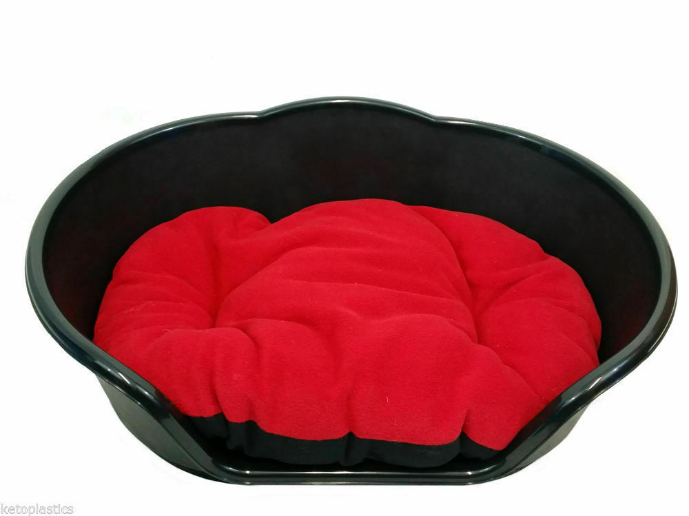 BLACK PLASTIC DOG BED WITH COLOURED CUSHION PET DOG/CAT eBay