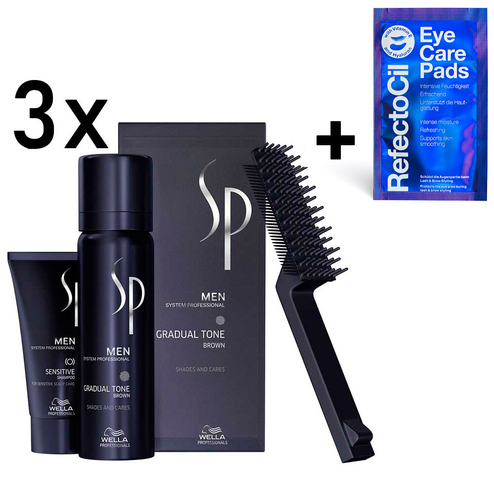 3x Wella SP Men Gradual Tone braun (3x60ml) + 2 Stk. RefectoCil Eye Care Pad