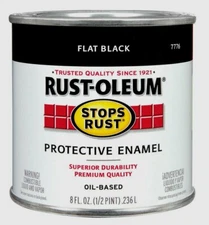 Rust-Oleum FLAT BLACK 0.5 pt Stops Rust PROTECTIVE ENAMEL Oil-Based 7776-730 NEW