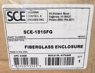 Saginaw Control & Engineering SCE-1816FG 18 H x 16 W x 8''D Fiberglass Enclosure