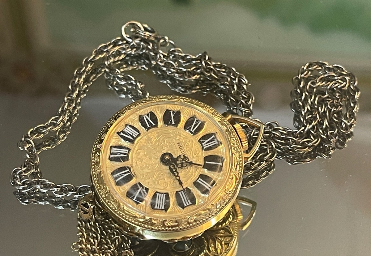 Working Vtg Wyler Pendent Necklace Watch Gold Tone Turquoise Stones Wind Up Read Wind up Watch Pendant - Etsy main image 2
