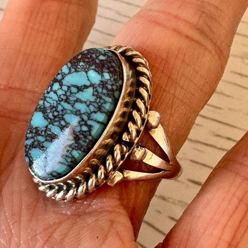 Natural Spiderweb Turquoise Ring Sz 9 Sterling Spencer Signed Navajo Native A - Picture 4 of 7