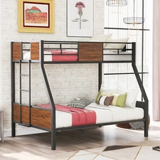 Metal Bunk Bed Twin Over Full Bunk Bed w/ Ladder and Safety Rail for Kids Teens