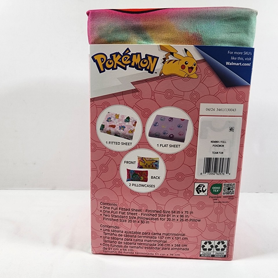 Pokemon Full Sheet Set 4 Pcs Pikachu Gaming Bedding Purple Pink Kids