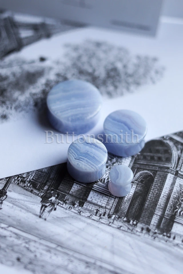 Par de tapones de piedra orgánica natural de ágata de encaje azul medidores oreja 2g - 1" 10 TAMAÑO Foto 3 de 4