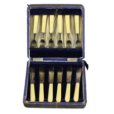 Antique Hamilton Laidlaw LTD Super Stainless Knife & Fork 12 Pc Set Sheffield  